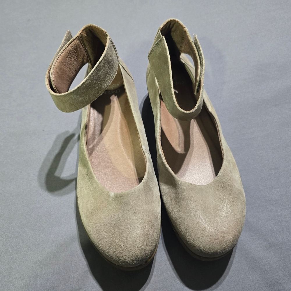 Dansko Olive Green Suede Ankle-Strap Flats